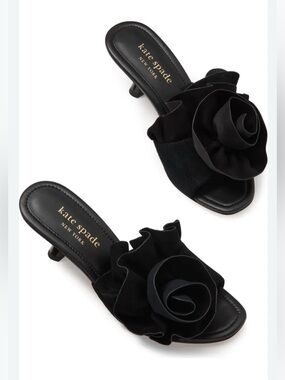 NIB Kate Spade New York Flourish Heeled Sandals in Black - Size 7.5B